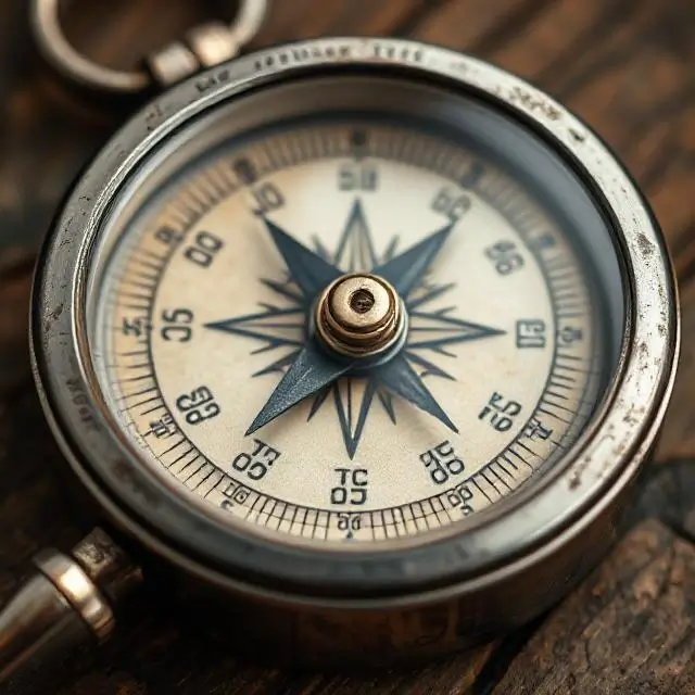 A close-up of a well-worn compass