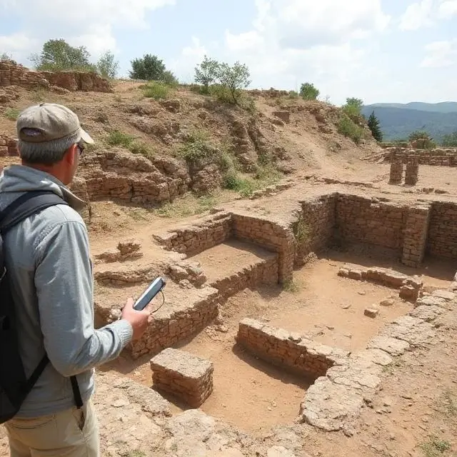 An archaeologist giving a tour of unexcavated ruins