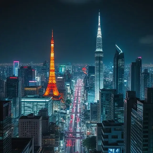 Futuristic cityscape of Tokyo at night