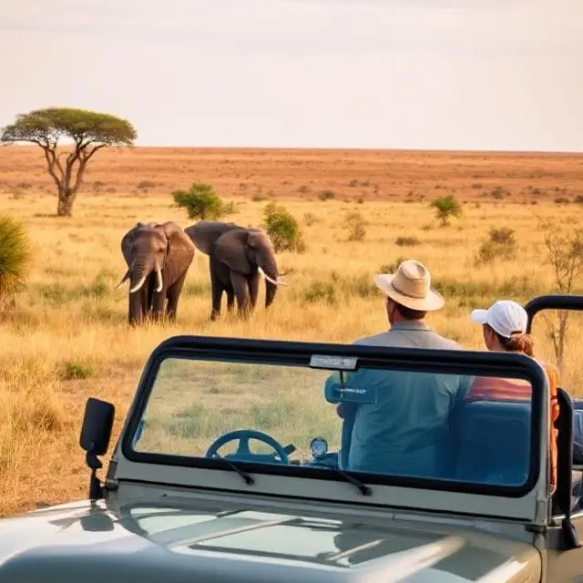Safari jeep watching elephants in Tanzania