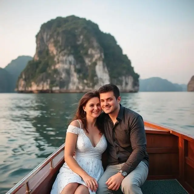 Thumbnail of a couple on a boat in Halong Bay